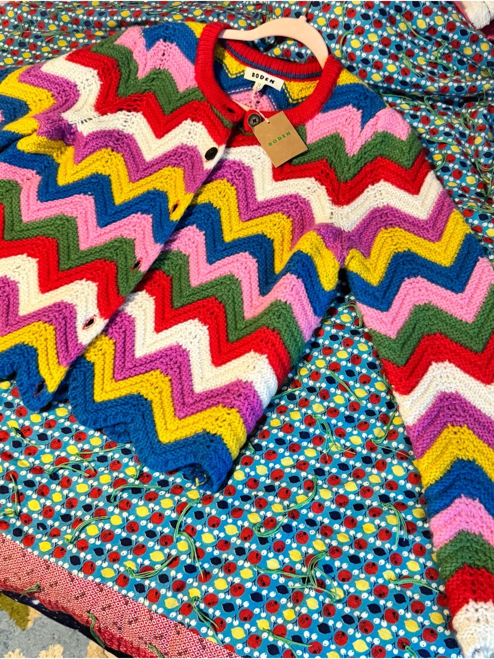 BODEN NWT Chevron Multicolor Knit Jacket Wool/Angora Goat Mohair Blend - Picture 4 of 16